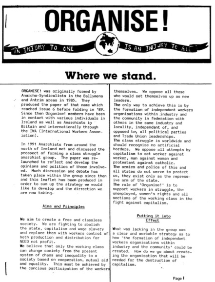 Organise - where we stand 1991